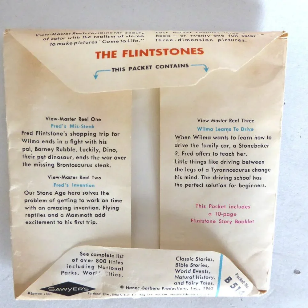 VINTAGE 1951 VIEW MASTER SAWYERS PROJECTOR MOON LANDING FLINTSTONES 14 REELS